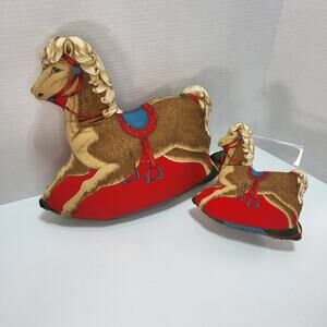 VTG 80s Handmade Christmas Holiday Rocking Hobby Horse Decorative Throw Pillows